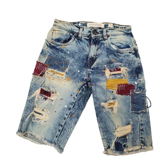 Patchwork paint splatter Distressed cut-off jean shorts boys size 12 - Picture 1 of 4